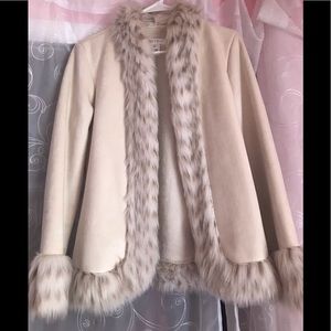 WHBM Faux fur trim coat